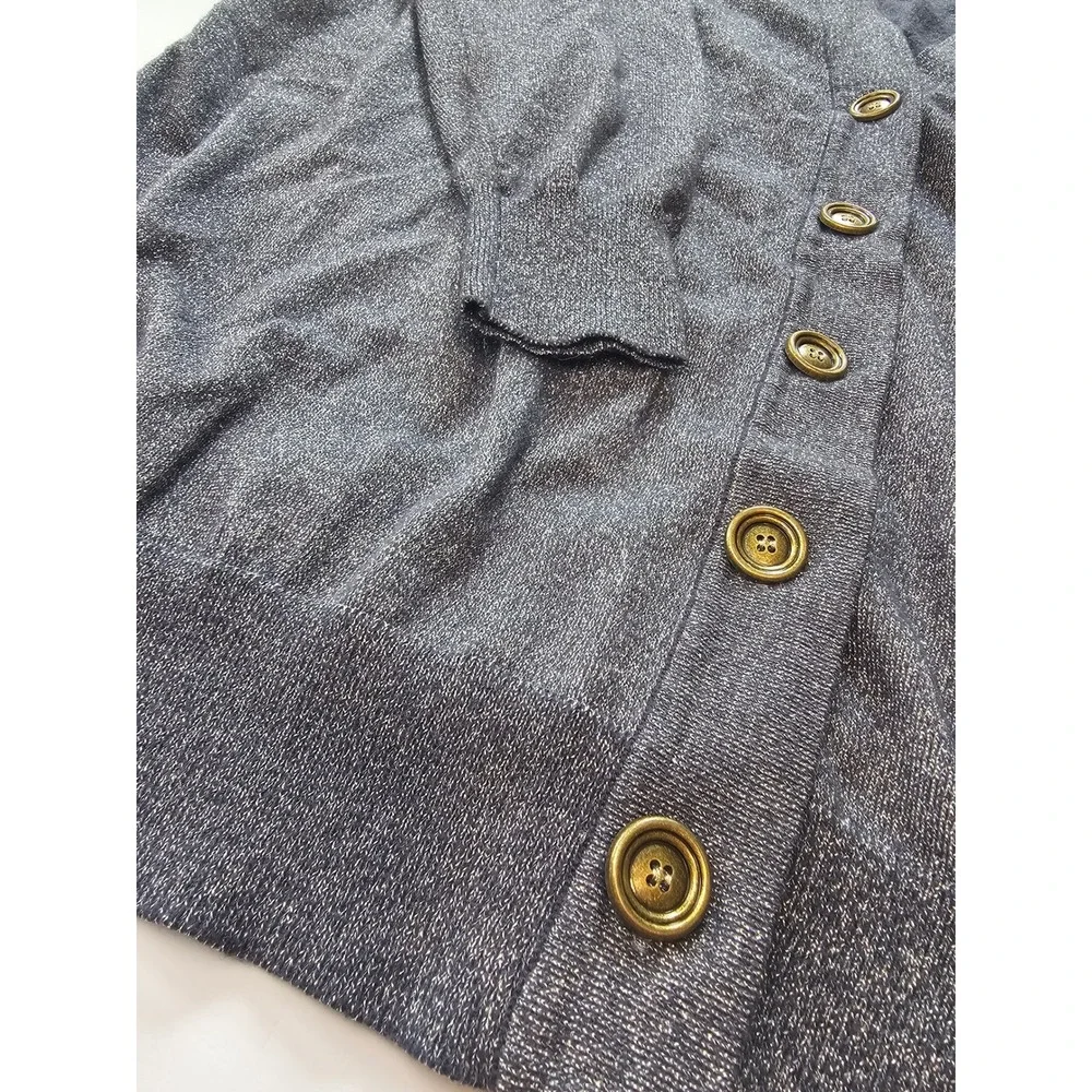 Umgee Cardigan Sweater Womens M L‎ Gray Metallic Shimmer Button Front Cozy